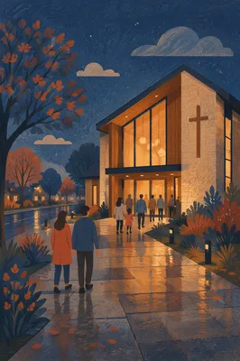 Modern Church Exterior at Blue Hour