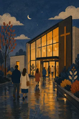 Modern Church Exterior at Blue Hour