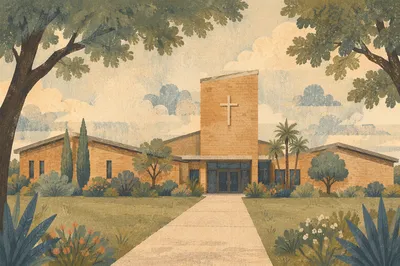 Modern Community Church Exterior in Morning Light