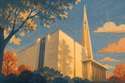 Modern Church Exterior at Golden Hour