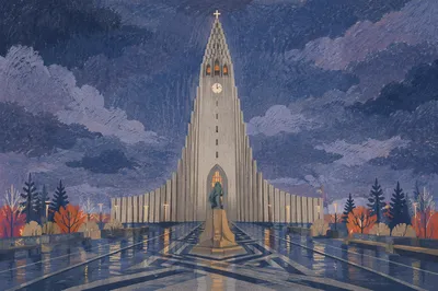 Modern Church Exterior at Blue Hour