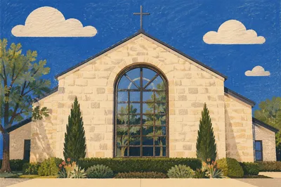 Modern Church Exterior Under Blue Sky