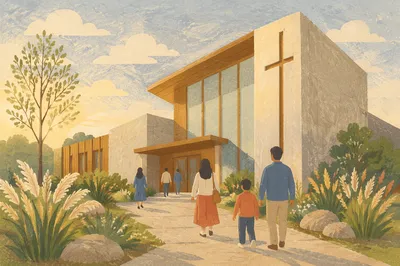 Modern Church Exterior in Morning Light