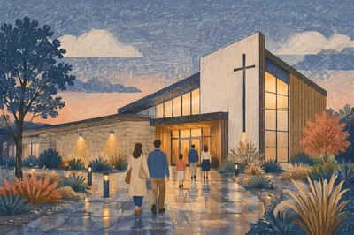 Modern Church Exterior at Blue Hour