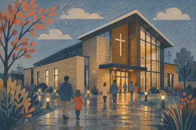 Modern Church Exterior at Blue Hour