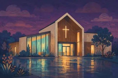 Modern Church Exterior at Twilight