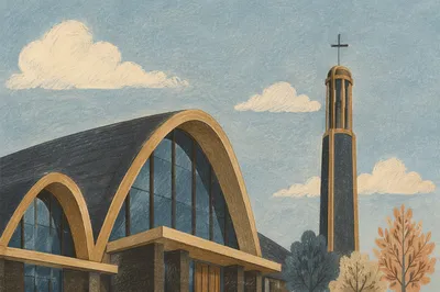 Modern Church Exterior with Bell Tower