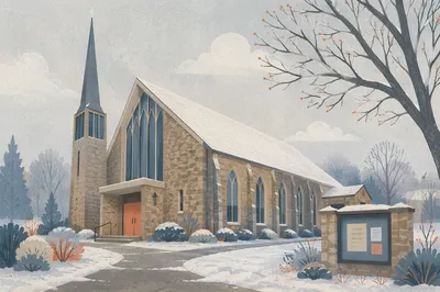 Modern Church Exterior on Winter Morning