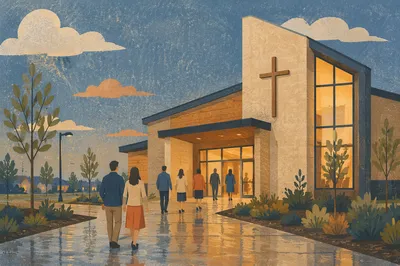 Modern Church Exterior at Blue Hour