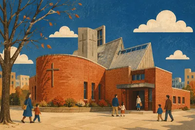 Modern Brick Church Courtyard Exterior