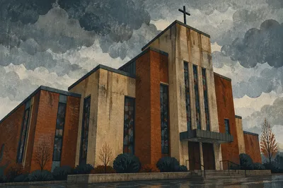 Modern Church Exterior Under Overcast Sky