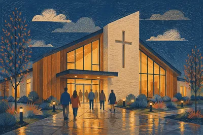 Modern Church Exterior at Peaceful Blue Hour