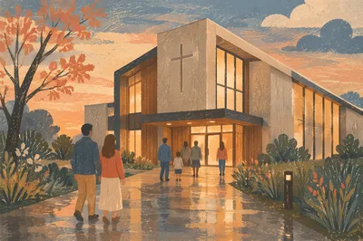 Modern Church Exterior at Golden Hour