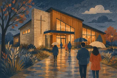 Modern Church Exterior at Peaceful Blue Hour