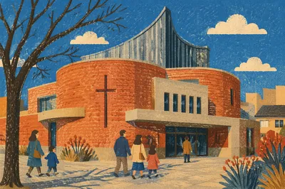 Modern Brick Church Exterior in Afternoon Light