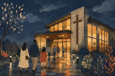 Modern Church Exterior at Blue Hour