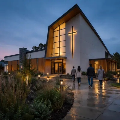 Modern Church Exterior at Blue Hour