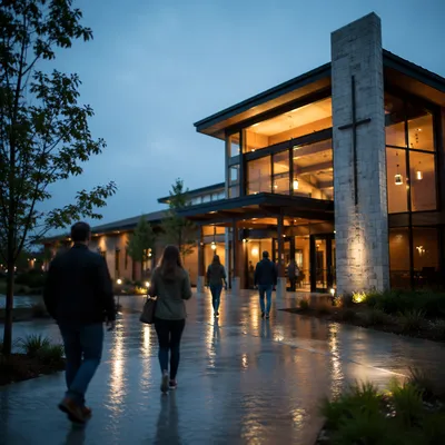 Modern Church Exterior at Blue Hour