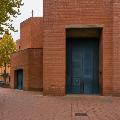 Modern Red Brick Church Exterior View