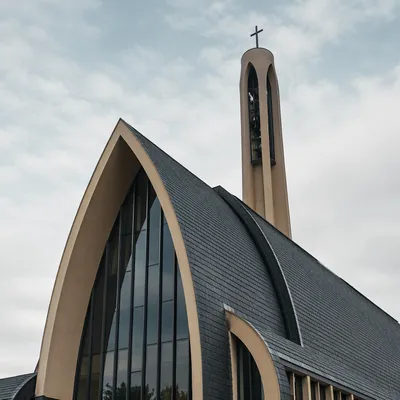 Modern Church Exterior with Bell Tower