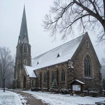 Modern Church Exterior on Winter Morning