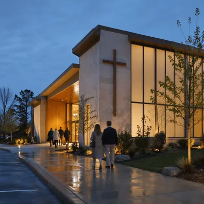 Modern Church Exterior at Blue Hour