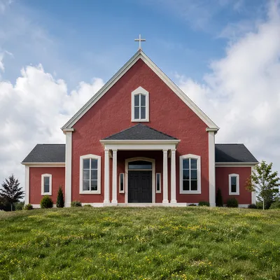 Modern Neighborhood Church Exterior with Green Lawn