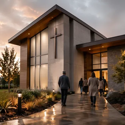 Modern Church Exterior at Golden Hour