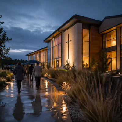 Modern Church Exterior at Blue Hour