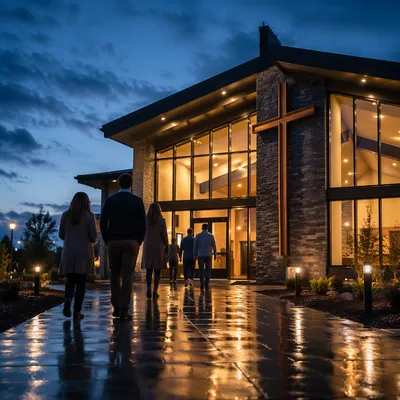 Modern Church Exterior at Blue Hour