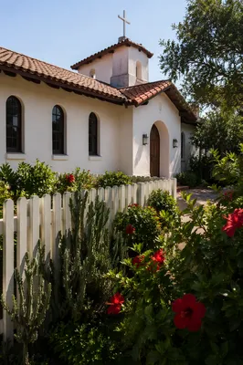 Welcoming Mediterranean Chapel Exterior with Garden