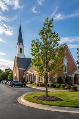 Modern Suburban Church Exterior in Summer Light
