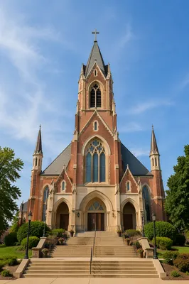 Modern Gothic Red Brick Church Exterior