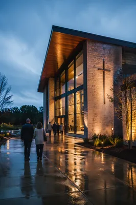 Modern Church Exterior at Blue Hour