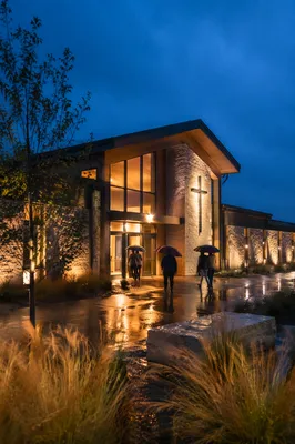 Modern Church Entrance After Rain