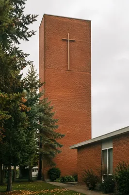 Modern Red Brick Community Church Exterior