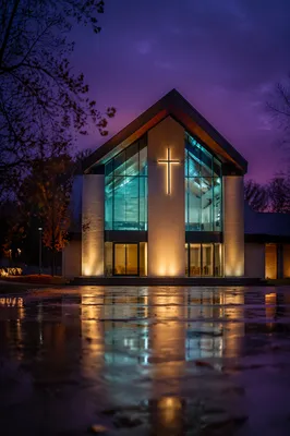 Modern Church Exterior at Twilight