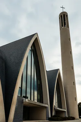 Modern Church Exterior with Bell Tower