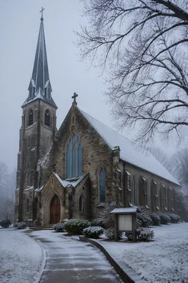 Modern Church Exterior on Winter Morning