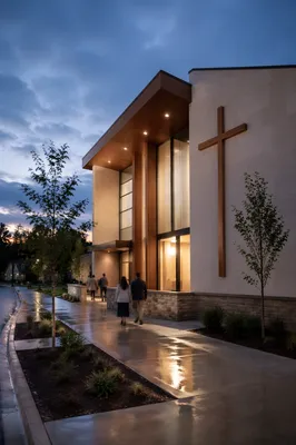 Modern Church Exterior at Blue Hour