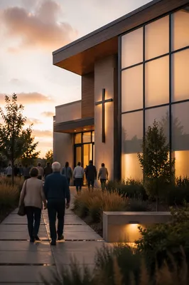 Modern Church Exterior at Sunset