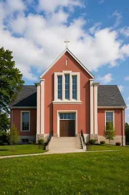 Modern Neighborhood Church with Green Lawn