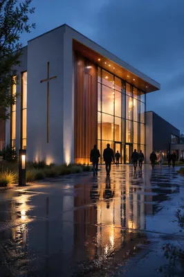 Modern Church Exterior at Blue Hour