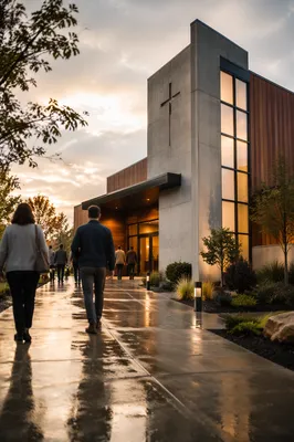 Modern Church Exterior at Golden Hour