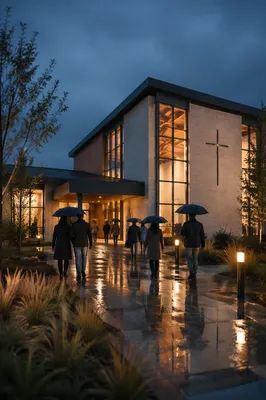 Modern Church Exterior at Blue Hour