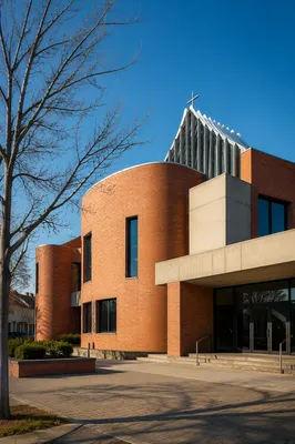 Modern Brick Church Exterior in Afternoon Light