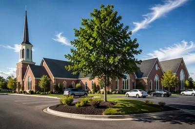 Modern Suburban Church Exterior in Summer Light