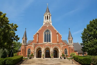 Modern Gothic Red Brick Church Exterior