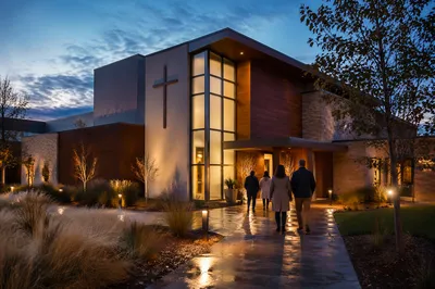 Modern Church Exterior at Blue Hour
