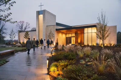 Contemporary Church Exterior on Quiet Sunday